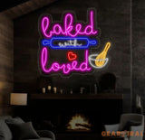 Custom Baked with Loved Neon Sign Custom Quote Name LED Light Kitchen Neon Light Room LED Sign Kitchen Wall Art Gift