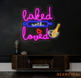 Custom Baked with Loved Neon Sign Custom Quote Name LED Light Kitchen Neon Light Room LED Sign Kitchen Wall Art Gift