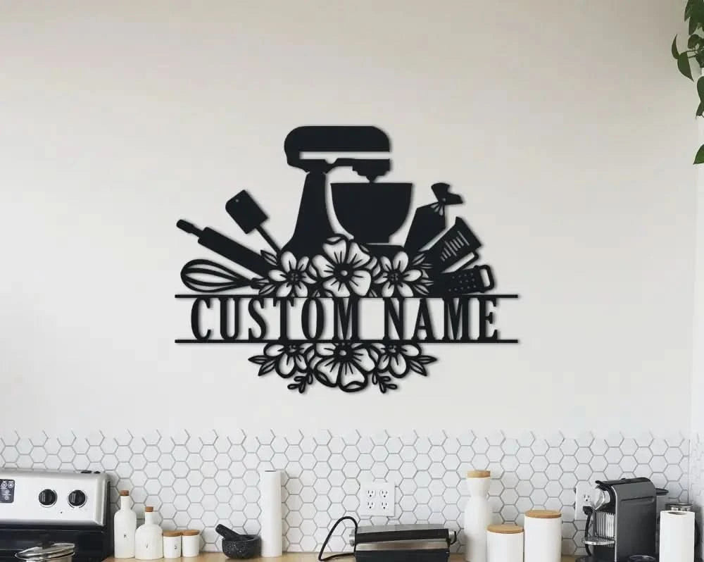 Custom Baking Metal Wall Art - Personalized Baker Name Sign Decoration Hanging for Home - Baker Sign - Baker Gift