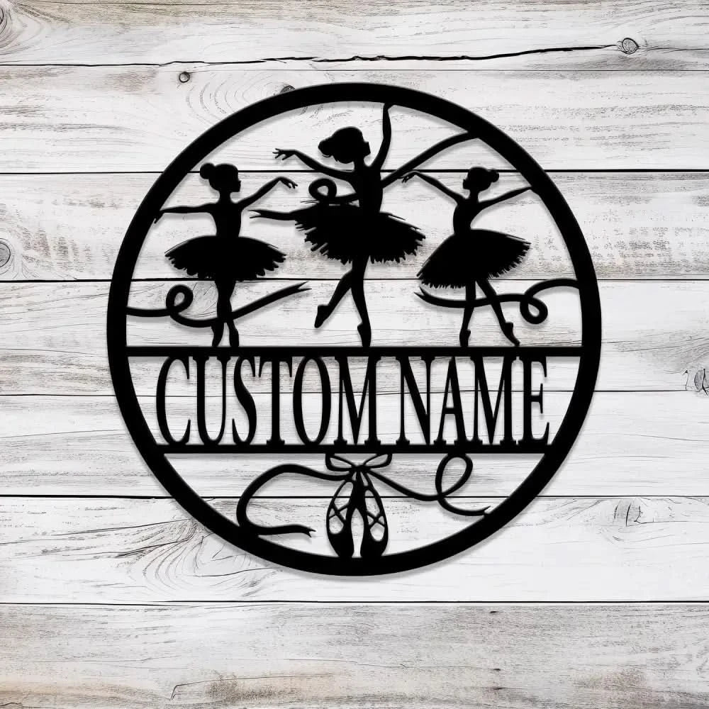 Custom Ballerina Shoes Metal Wall Art With LED Light Personalized Ballet Lover Name Sign Nursery Decor Girls Room Decor