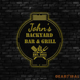 Custom Bar and Grill Metal Wall Art LED Light Personalized Backyard BBQ Name Sign Home Decor Barbecue Decoration