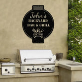 Custom Bar and Grill Metal Wall Art LED Light Personalized Backyard BBQ Name Sign Home Decor Barbecue Decoration