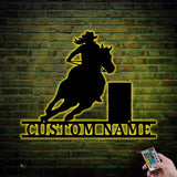 Custom Barrel Racing Led Lights Metal Wall Art - Horse - Personalized Racer Name Art Decoration Hanging for Home
