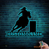 Custom Barrel Racing Led Lights Metal Wall Art - Horse - Personalized Racer Name Art Decoration Hanging for Home