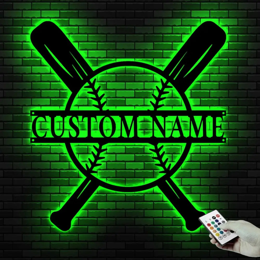 Custom Baseball Bat Metal Sign with LED Lights - Baseball Name Sign - Baseball Lover - Sport Room Decor | GearViral