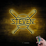 Custom Baseball Bat Metal Wall Art With LED Light - Personalized Baseball Player Name Sign Decoration For Room