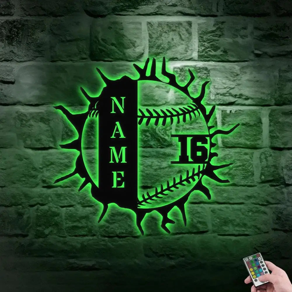 Custom Baseball Breakthrough Metal Sign with LED Lights Personalized Family Name Metal Sign Personalized Wall Art