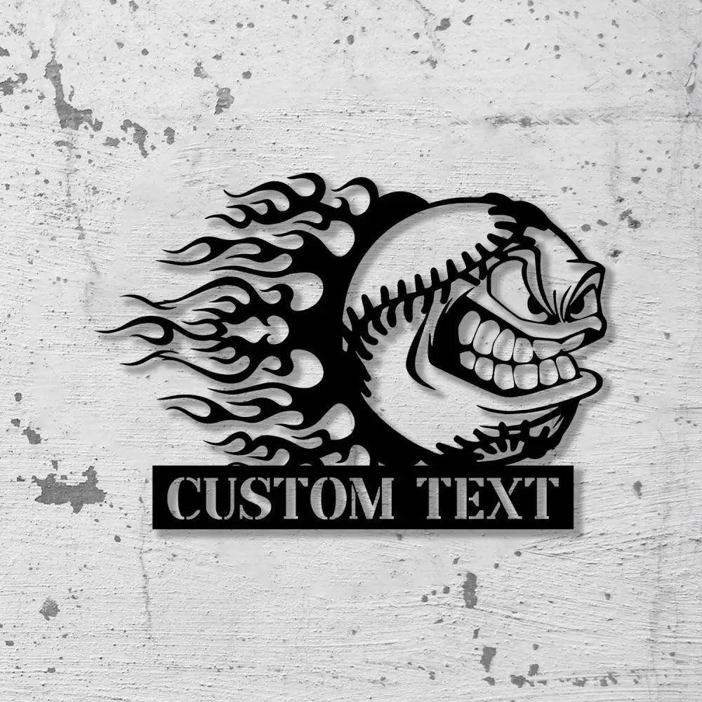 Custom Baseball Cartoon Angry Mean Face Metal Wall Art LED Light Softball Player Name Sign Baseball Name Sign Baseball
