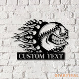 Custom Baseball Cartoon Angry Mean Face Metal Wall Art LED Light Softball Player Name Sign Baseball Name Sign Baseball