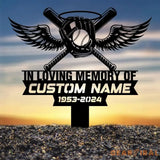 Custom Baseball With Wings Memorial Plaque Stake Personalized Baseball Grave Marker Remembrance Stake Garden Decor