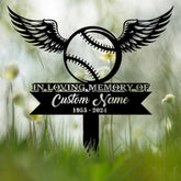 Custom Baseball With Wings Memorial Plaque Stake Personalized Baseball Grave Marker Remembrance Stake Garden Decor
