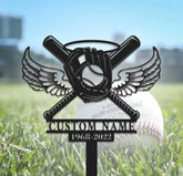 Custom Baseball With Wings Memorial Stake - Grave Marker - Remembrance Stake - Garden Decor | GearViral