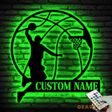 Custom Basketball Player Metal Wall Art LED Light Personalized Man Lover Sign Home Decor Kid Boy Girl Nursery