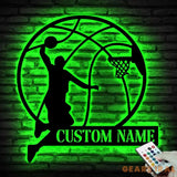 Custom Basketball Player Metal Wall Art LED Light Personalized Man Lover Sign Home Decor Kid Boy Girl Nursery