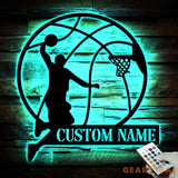Custom Basketball Player Metal Wall Art LED Light Personalized Man Lover Sign Home Decor Kid Boy Girl Nursery