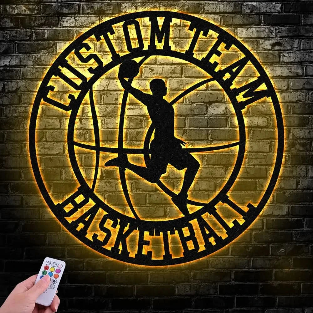 Custom Basketball Player Metal Wall Art Led Light Basketball Metal Sign Basketball Player Name Sign Basketball Wall