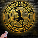 Custom Basketball Player Metal Wall Art Led Light Basketball Metal Sign Basketball Player Name Sign Basketball Wall