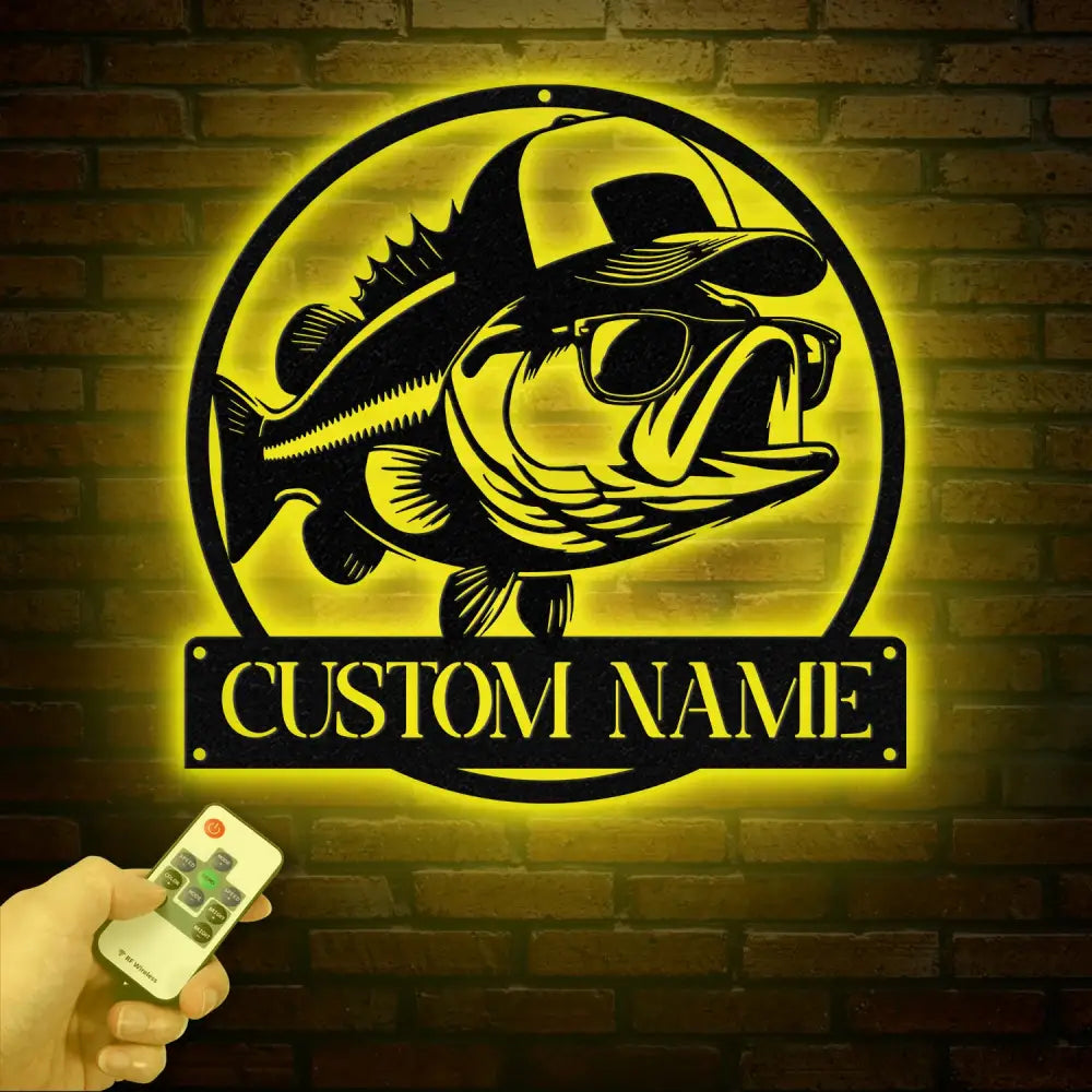 Custom Bass Fish with Trucker Hat Sign with Led Light Custom Fisherman Gift Sign Outdoor Fishing Decor Bass Lover Man