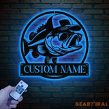Custom Bass Fish with Trucker Hat Sign with Led Light Custom Fisherman Gift Sign Outdoor Fishing Decor Bass Lover Man