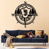 Custom Bass Fishing Compass Metal Sign with LED Lights Fishing Name Sign Lake House Decor Fish Art Wall Sculpture Bass