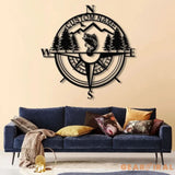 Custom Bass Fishing Compass Metal Sign with LED Lights Fishing Name Sign Lake House Decor Fish Art Wall Sculpture Bass