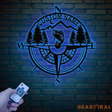 Custom Bass Fishing Compass Metal Sign with LED Lights Fishing Name Sign Lake House Decor Fish Art Wall Sculpture Bass