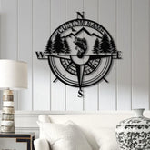 Custom Bass Fishing Compass Metal Sign with LED Lights Fishing Name Sign Lake House Decor Fish Art Wall Sculpture Bass