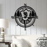 Custom Bass Fishing Compass Metal Sign with LED Lights Fishing Name Sign Lake House Decor Fish Art Wall Sculpture Bass