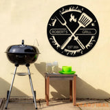 Custom BBQ Sign with Led Light Personalized Metal Wall Decor Round Metal Sign Outdoor Kitchen Wall Art Backyard