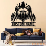 Custom Bear Claw Metal Sign with LED Light Personalized Angry Bear Name Sign Bear Roar Wild Animal Bedroom Decoration