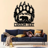 Custom Bear Hand Sign with Led Light Mountain Decor Personalized Metal Bear Sign Cabin Decor Outdoor Bear Decor Rustic