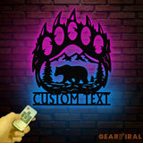 Custom Bear Hand Sign with Led Light Mountain Decor Personalized Metal Bear Sign Cabin Decor Outdoor Bear Decor Rustic