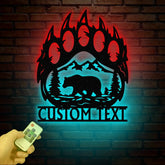 Custom Bear Hand Sign with Led Light Mountain Decor Personalized Metal Bear Sign Cabin Decor Outdoor Bear Decor Rustic