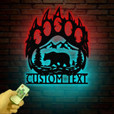Custom Bear Hand Sign with Led Light Mountain Decor Personalized Metal Bear Sign Cabin Decor Outdoor Bear Decor Rustic
