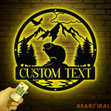 Custom Beaver Metal Sign Personalized Nature Wildlife Wall Art LED Light Mountain Sign Custom Name Sign Outdoor Cabin
