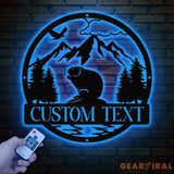 Custom Beaver Metal Sign Personalized Nature Wildlife Wall Art LED Light Mountain Sign Custom Name Sign Outdoor Cabin