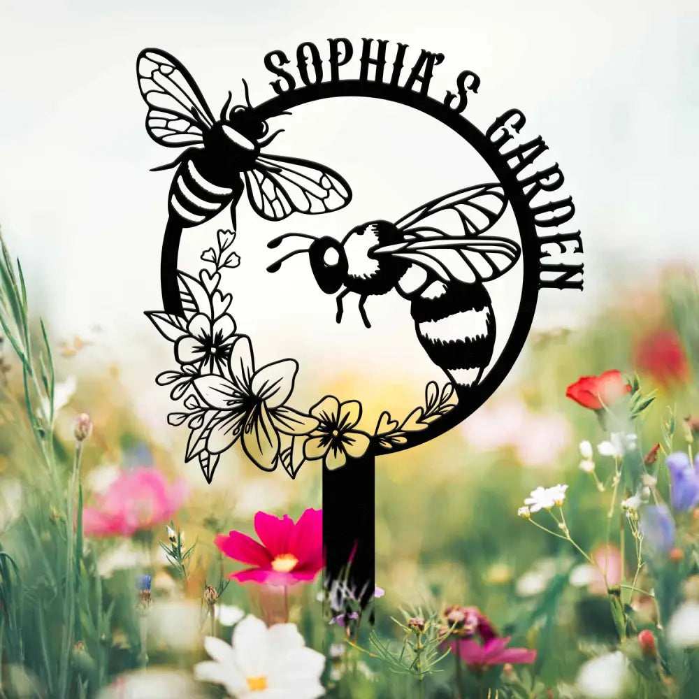 Custom Bee Garden Metal Stake Metal Garden Sign with Stakes Garden Bee Metal Sign Gardening Gifts Metal Yard Decor