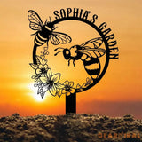 Custom Bee Garden Metal Stake Metal Garden Sign with Stakes Garden Bee Metal Sign Gardening Gifts Metal Yard Decor