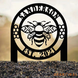 Custom Bee Garden Sign Personalized Family Name Bee Metal Sign Honey Bee Garden Decor Bee Garden Art Bee Yard Sign Bee