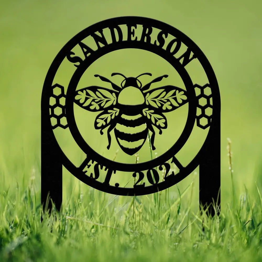 Custom Bee Garden Sign Personalized Family Name Bee Metal Sign Honey Bee Garden Decor Bee Garden Art Bee Yard Sign Bee