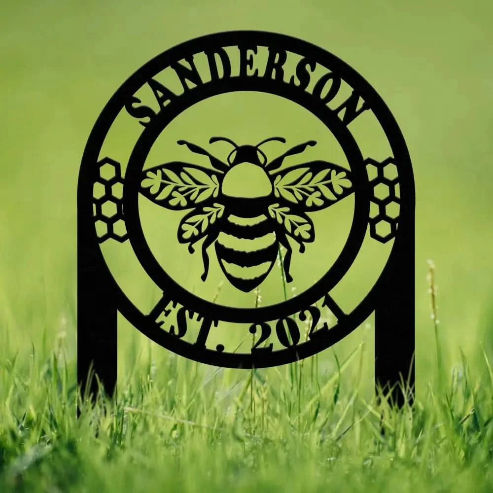 Custom Bee Garden Sign Personalized Family Name Bee Metal Sign Honey Bee Garden Decor Bee Garden Art Bee Yard Sign Bee