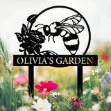 Custom Bee Garden Yard Stake Metal Garden Sign with Stakes Garden Bee Metal Sign Gardening Gifts Metal Yard Decor