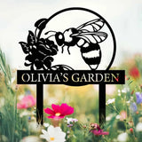 Custom Bee Garden Yard Stake Metal Garden Sign with Stakes Garden Bee Metal Sign Gardening Gifts Metal Yard Decor