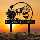 Custom Bee Garden Yard Stake Metal Garden Sign with Stakes Garden Bee Metal Sign Gardening Gifts Metal Yard Decor