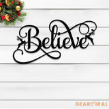 Custom Believe Metal Sign with Reindeer Christmas Holiday Sign for Home Decor Perfect for Living Room Entryway Festive