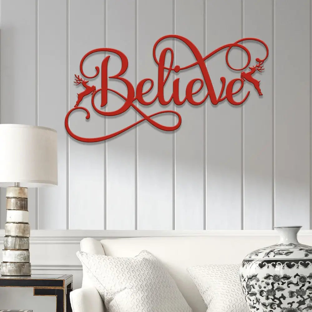 Custom Believe Metal Sign with Reindeer Christmas Holiday Sign for Home Decor Perfect for Living Room Entryway Festive