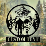 Custom Bigfoot Alien UFO Metal Wall Art Led Light - Personalized Sasquatch Name Sign Decor - UFO lover gift - alien