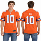 Custom Bo Nix Denver Broncos Fan Inspired Mile High Collection 1977 Throwback Player Game Jersey - Orange