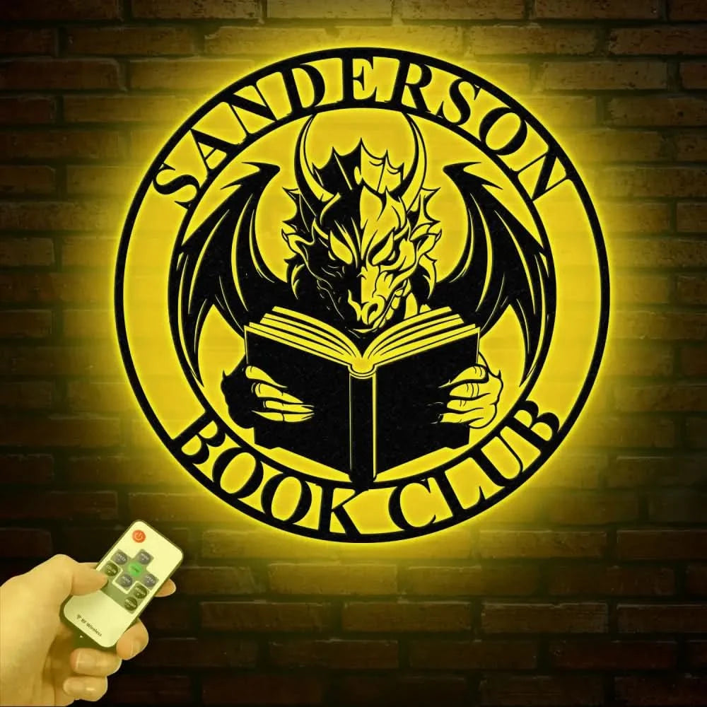 Custom Book Dragon Metal Sign with Led Lights Personalized Bookish Dragon Wall Art Book Lover Gifts Reading Gifts
