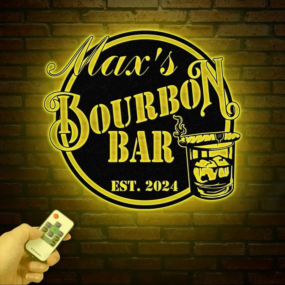 Custom Bourbon Cigar Metal Wall Art with LED Light Personalized Whiskey Smoke Sign for Home Bar Pub Man Cave Cocktail
